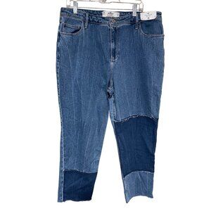 Hollister Curvy High Rise Mom Jeans Size 17 Jr W33 L27 Patchwork Denim Blue